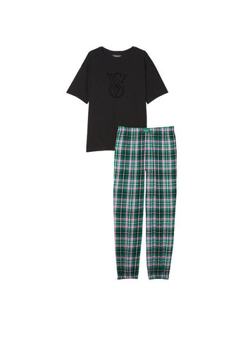 Зеленая всесезон пижама (футболка + штаны) flannel jogger teejama xs зеленая Victoria's Secret
