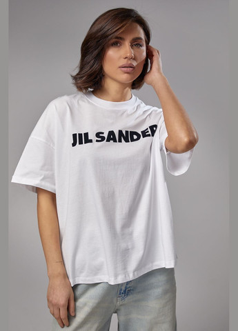 Біла літня трикотажна футболка з написом jil sander - білий Lurex