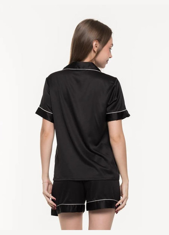 Черная всесезон женская атласная пижама свободного кроя с принтом домашний летний пижамный комплект на пуговицах с сердечком рубашка + шорты рубашка + шорты Cindylove