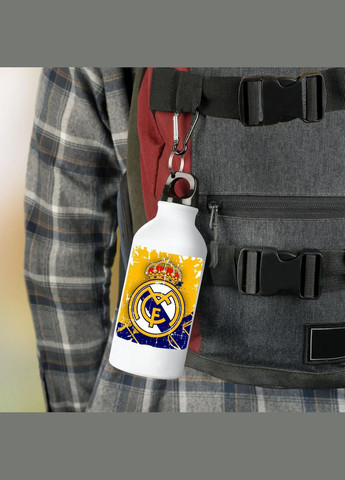 Фляга (пляшка) для води з карабіном "Реал Мадрид" Футбольна команда #07 500 мл Білий No Brand (323639573)