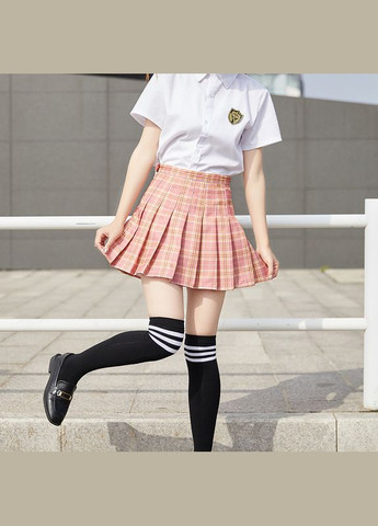 Спідниця у клітинку плісирована висока посадка з шортами пудрова 6620 104-128 (XS) No Brand (351476351)