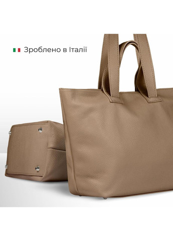 Шопер Тауп - Італійська жіноча м’яка сумка-шопер із натуральної шкіри з двома парами ручок на блискавці з підкладкою TAKEASY (358223238)