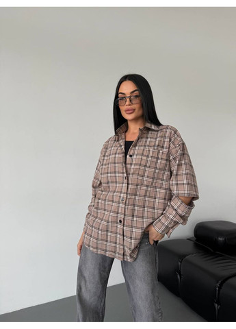 Бежевая повседневный рубашка в клетку Vione с длинным рукавом