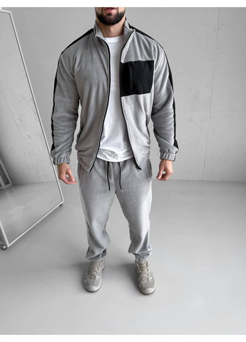 Светло-серый зимний зимний мужской костюм из флиса брючный Vakko