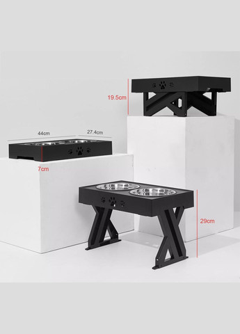 Двойная миска для собак 2 х 1.3L на подставке с регулируемой высотой, Черный Els Pet (299915461)