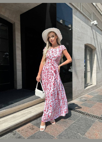 Червона літнє ніжне плаття із софту в червоному квітковому принті No Brand з квітковим принтом