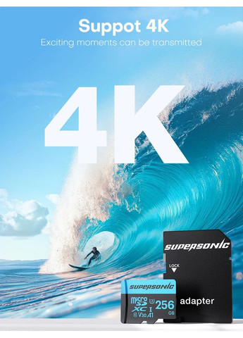 Карта пам'яті SuperSonic MicroSD UHS-I U3 V30 A1 64 GB + адаптер для смартфона, камери, дрону China (364233609)