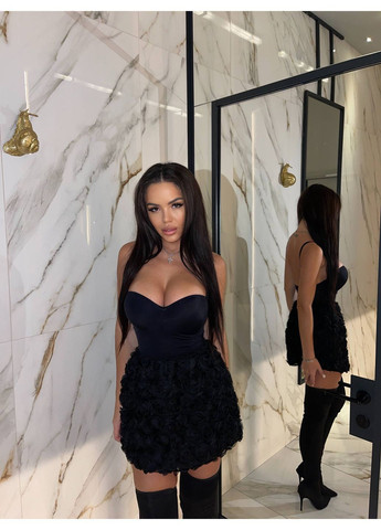 Черная праздничный, коктейльный, вечерний однотонная женская юбка с декорированными розами Avanti а-силуэта (трапеция)