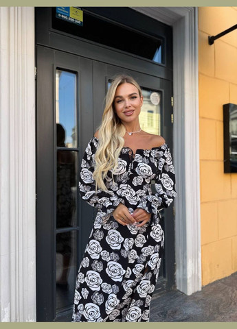 Чорно-білий сукня літня легка софт з розміром та рукавами No Brand