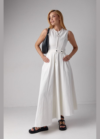 Молочное платье макси с молнией и асимметричным подолом Lurex