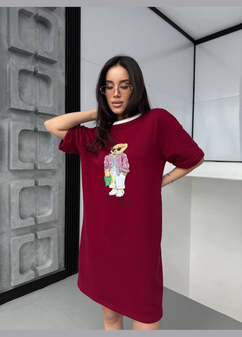 Бордовое повседневный женское платье-футболка свободного кроя с рисунком платье-футболка MonCher
