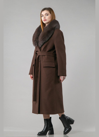 Темно-коричневе зимнє Пальто з кашеміру двобортне Chicly Furs