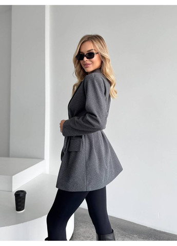 Серый женский женский пиджак с плечиками серого цвета 35222 No Brand однотонный - демисезонный