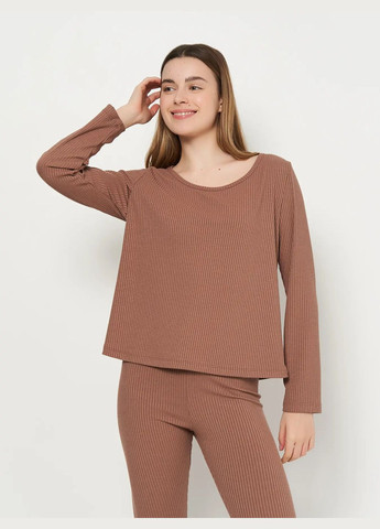 Коричнева всесезон жіноча піжама лонгслів + легінси Роза