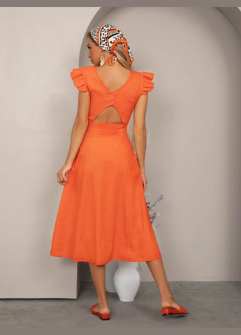 Летний женский коттоновый сарафан с декоративной спинкой No Brand однотонный