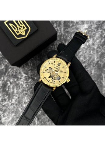 Часи механічні Скелетон золотистий з чорним ремінцем для чоловіків стильний механічний годинник ProDobro (367264636)