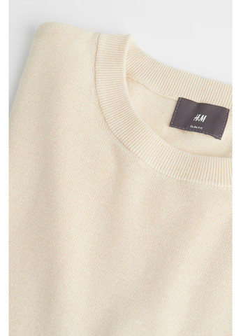 Бежевий демісезонний приталений чоловічий бежевий светр з м'якої тонкої бавовни,розмір xl джемпер H&M