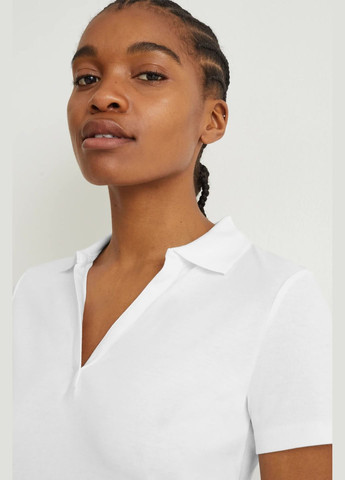 Белая женская футболка-поло из хлопка C&A однотонная