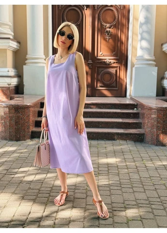 Лавандова довга однотонна сукня з льону Fashion