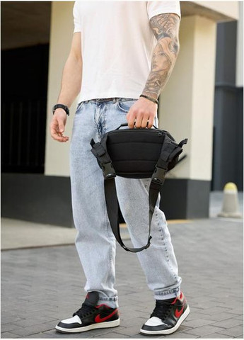 Сумка на пояс через плече чоловіча текстильна Чорний 35569 Sambag (334673951)