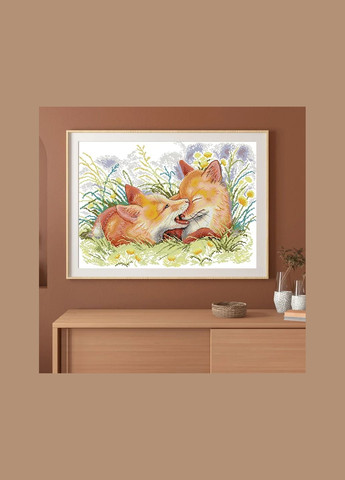 Набор для вышивания по нанесённой на канву схеме "Two Playful Foxes". AIDA 14CT printed, 48*35 см Joy Sunday (313612750)