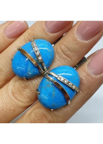 Серьги серебряные с бирюзой и кубическим цирконием 18,32 г No Brand (382676709)