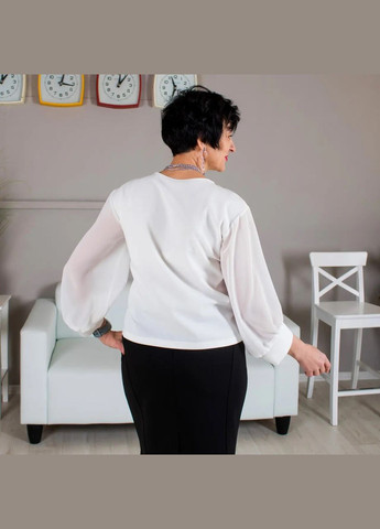 Молочная блуза с шифоновыми рукавами 121 молочная. No Brand