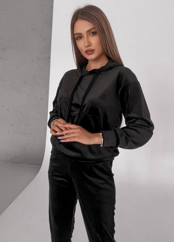 Базовый повседневный велюровый костюм двойка: худые с капюшоном и карманом кенгуру + джоггеры высокой посадки Tik-Tak (324389205)