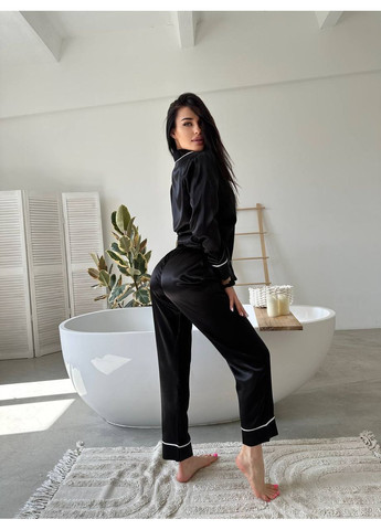 Черная всесезон женская пижама чёрная рубашка + брюки Vital-Textile 1276