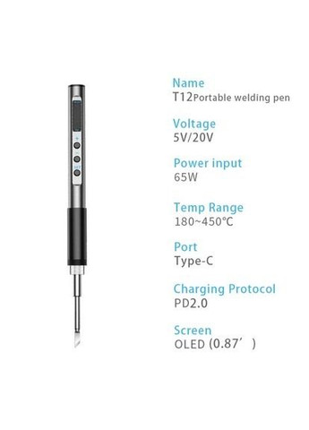Портативный паяльник T12 PD USB с мощностью 65 Вт (Топорик) No Brand (305395699)