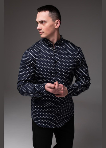 Темно-синяя классическая, кэжуал рубашка в горошек Vakko