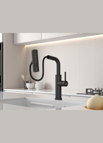 Змішувач на кухню водоспад з висувною лійкою чорний LB-35 Nett (336935092)