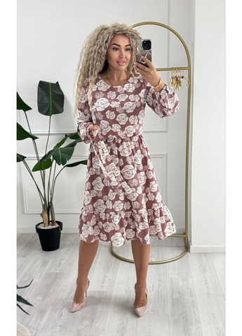 Пудровое праздничный, повседневный, кэжуал, деловое женское платье с цветочным принтом а-силуэт Style Point с цветочным принтом