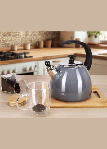 Чайник емальований "Boiling Water" 2.5л зі свистком, індукційний, сірий Kamille (372175356)