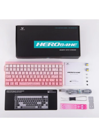 Магнітна ігрова клавіатур HERO 84 HE Pink countur Кастомний lightbox, RGB Підсвічування, Rapid Hall Effect, 8000Hz., Switch Aula (376891524)
