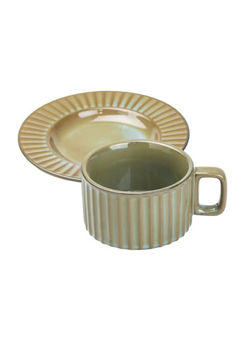 Чашка з блюдцем керамічна у французькому стилі 250 мл, смарагдовий TS Kitchen (322640288)