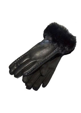 Женские зимние перчатки One Size черные, из искусственной кожи с меховой подкладкой, тёплые стильные аксессуары No Brand (362961373)