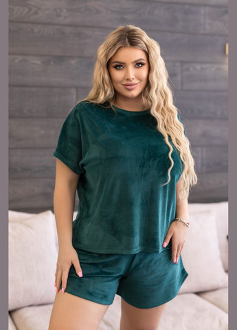 Изумрудная всесезон велюровая пижами двойка (футболка и шорты) Fashion Girl