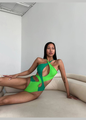 Зелений демісезонний суцільний купальник суцільний Domino Купальник на запах з вирізом