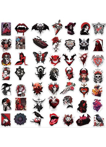 Набор наклейок любовь и смерть скелеты готика Хэллоуин стикеры 50 штук стикерпак стикербомбинг No Brand (322931110)
