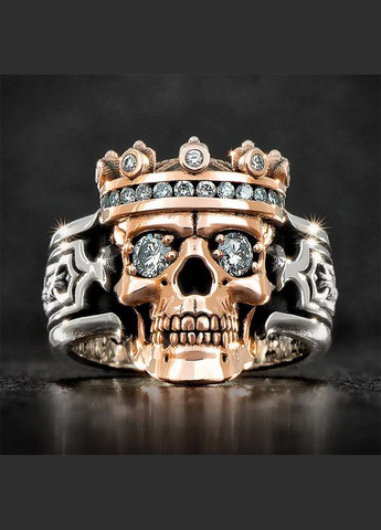 Модне чоловічий перстень з черепом, каблучка у вигляді черепа в короні та кристалами, панк, рок, байкер, розмір 16 Fashion Jewelry (290114033)