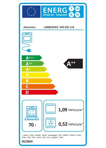 Духовой шкаф электрический, 70л, А++, пара, дисплей, конвекция, фция пароварки, черный Electrolux (314779699)