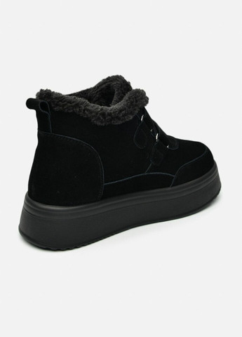 Жіночі короткі зимові чорні замшеві черевики на двох липучках на високій підошві (відшив 3 дні) Paradize (368974310)