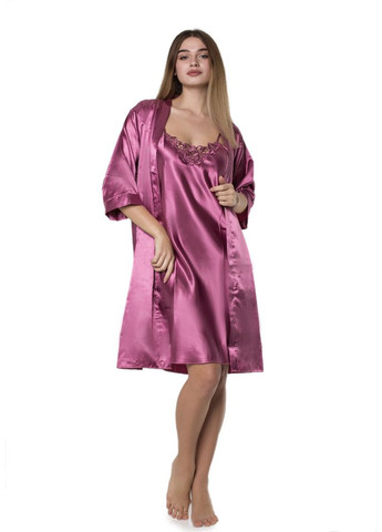 Прозрачный женский шелковый комплек: халат с туникой и стринги. Koza