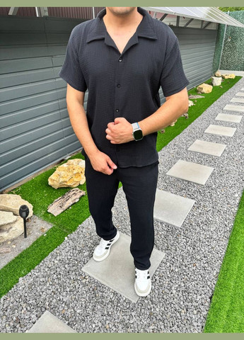 Черный демисезонный костюм двойка легкая дышащая ткань No Brand