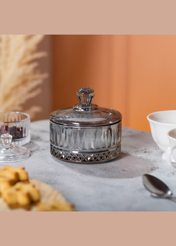 Цукерниця з кришкою скляна ребриста, сірий Yiwu (325686406)
