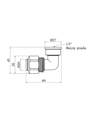 Коліно металопластикове 20х1/2" РВ нікельоване KR-0621 Karro (317349310)