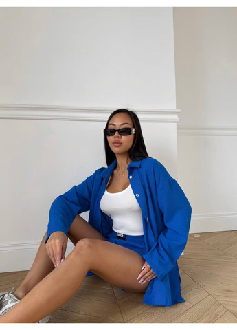 Женский льняной костюм: рубашка + шорты Україна (350936749)