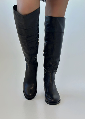 Черные осенние ботфорты женские кожаные Respect