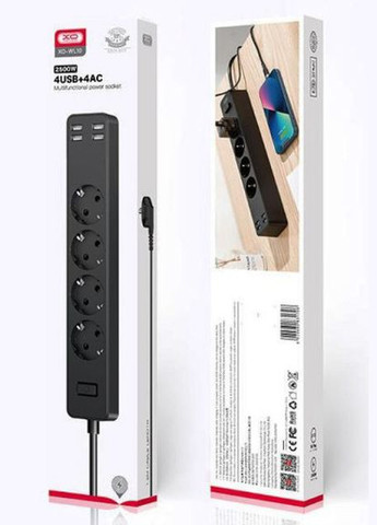 Мережевий подовжувач фільтр XO WL06 1,8 м 3 розетки 4 USB Чорний Ldnio (297332172)